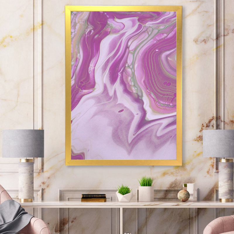 «Pink Marble Waves I», peinture sur toile, Cadre doré, H 40 po x l 30 po x P 1,5 po