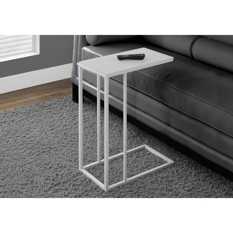Accent Table, C-Shaped, End, Side, Snack, Living Room, Bedroom, Tempered Glass Metal, Contemporary, Modern, White, White