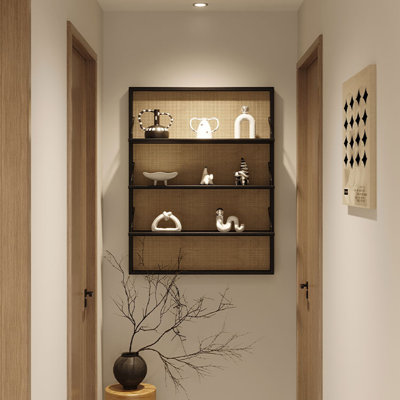 Bois massif + 4 tablettes murales en osier, présentoir à décor moderne pour chambre à coucher, salle de bain, cuisine, salon