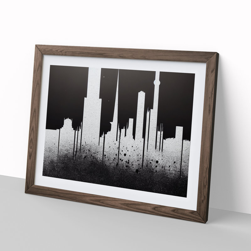 Bedazzled Skyscraper Skyline Abstract 1 Piece Single Picture Frame Wall Art, 46cm H x 64cm W x 2cm D, Walnut Frame