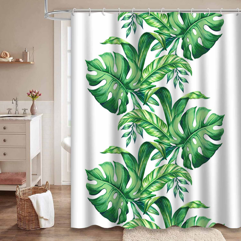 Bordure aquarelle, feuilles vertes tropicales, palmier tropical avec 12 crochets, L 72 po x l 72 po
