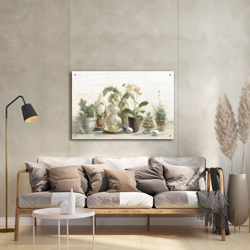 «Greenhouse Orchids On Shiplap» par Danhui Nai, art mural en verre acrylique, H 24 po x l 36 po x P 0,2 po