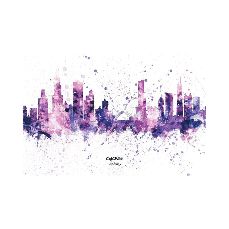 Chicago Illinois Skyline Splash Purple by Michael Tompsett - 1 Piece Wrapped Canvas Wall Art, 152.5 cm H x 101.5 cm W