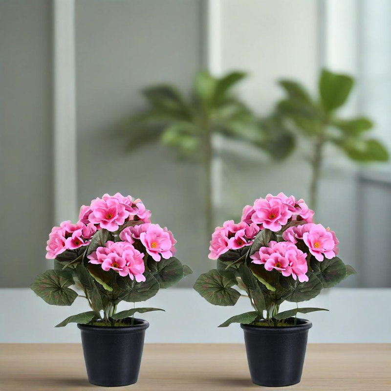 2 pièces de géranium artificiel en pot avec bassin, géranium, décoration de fausse fleur pour l'extérieur, décoration de table de bureau de ferme de mariage