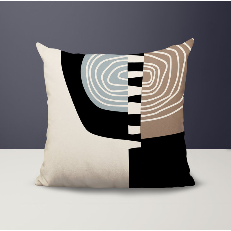 Coussin Marti, H 19 po x l 19 po, Gris / noir / blanc cassé abstrait