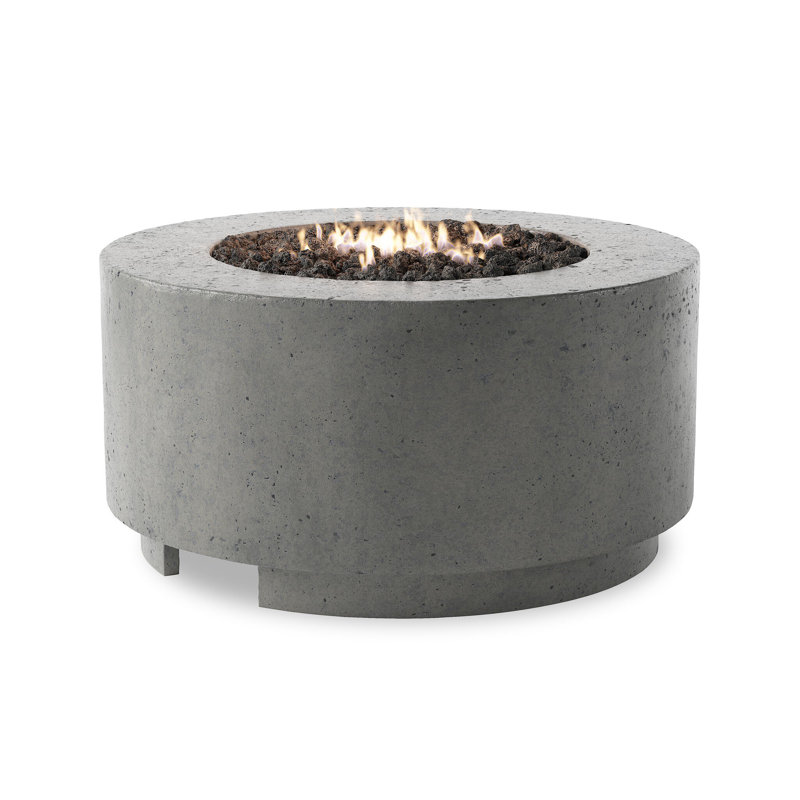 Round Concrete Fire Pit Table, Pewter Concrete, Natural Gas