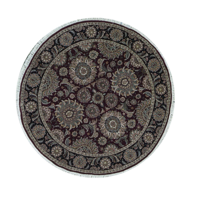 Wool Oriental Area Rug in Wine/Black, Round 5'