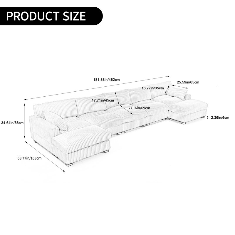 7 - Piece Upholstered Green Faux Rabbit Fur Flannel Reversible Modular Sofa Living Room Sectional Couch with Ottoman
