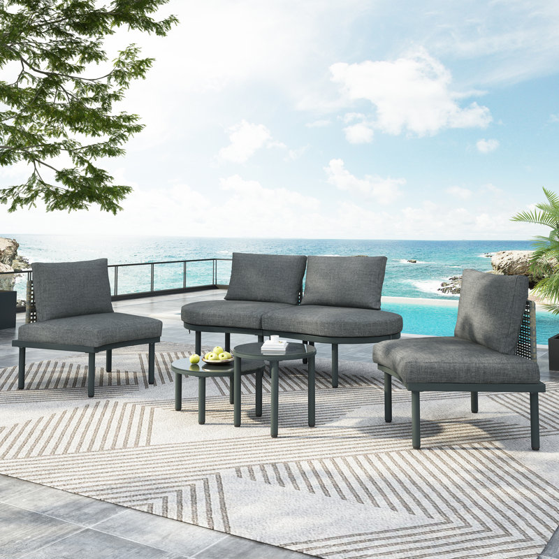 Myley 6-Piece Modular Outdoor Conversation Set With PE Wicker And Aluminum Frame, Gray, Gray