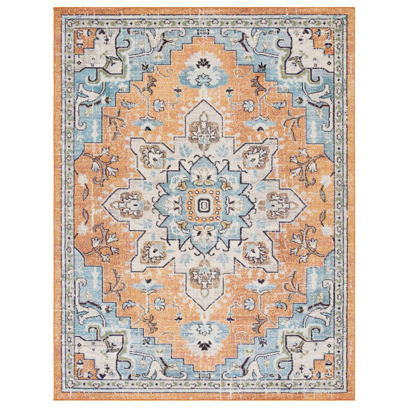 Madison Floral Area Rug In Orange / Teal, Rectangle 183 x 274 cm