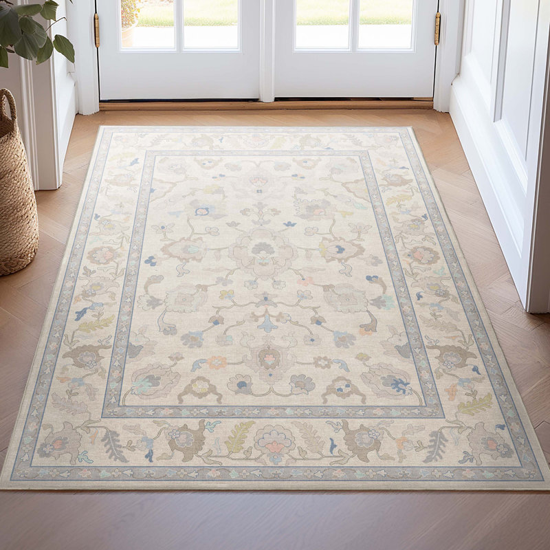 Bungalow Rose Adrith Konya Updated Traditional Oriental Pastel Cream Area Rug, Rectangle 3'11" x 5'3"