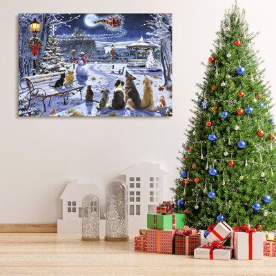 Toile encadrée, décoration de Noël, père Noël en traîneau avec renne, peinture décorative pour cadeau de Noël, bureau, salle à manger, salon, salle de bain, chambre à coucher, prêt à accrocher, encadré sur toile