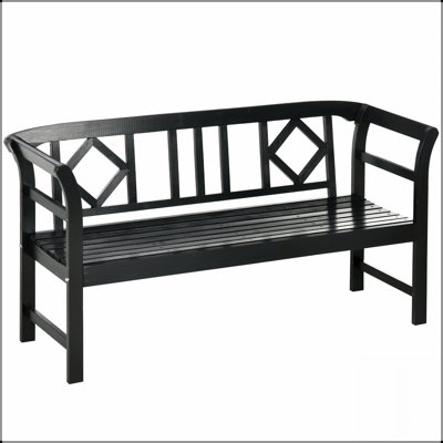 Banc de patio en bois Outsunny, banc de jardin extérieur avec dossier et accoudoirs, banc de véranda pour 3 personnes avec motif rustique à losanges