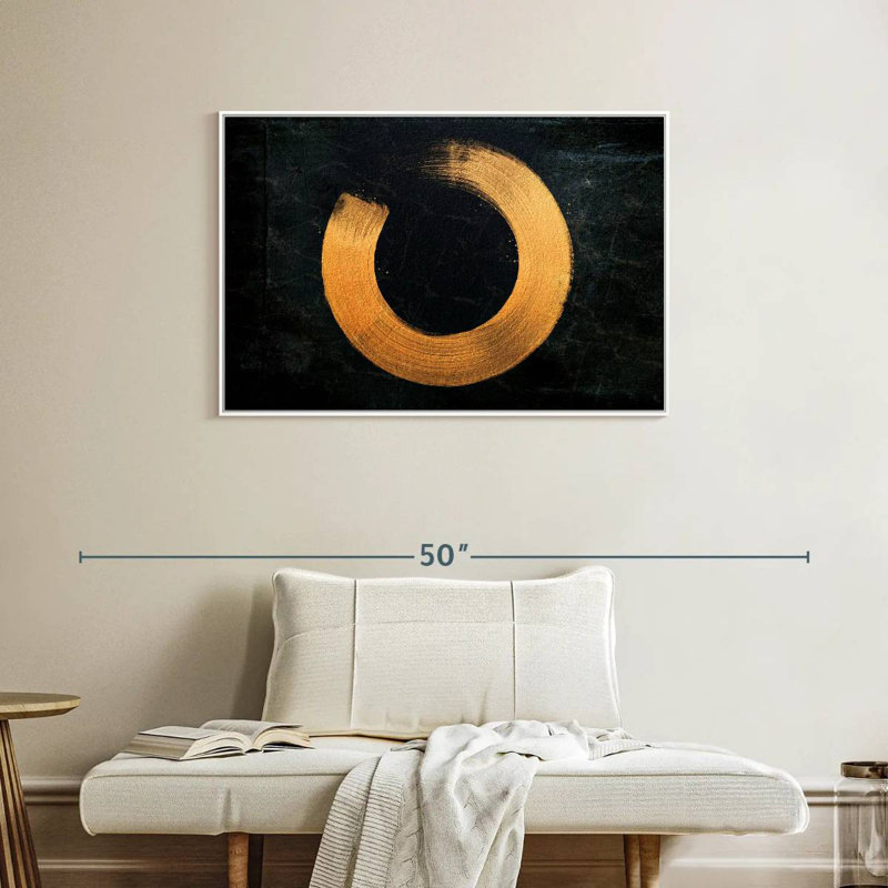 Cercle zen doré, Cadre flottant blanc, 37 po x 25 po