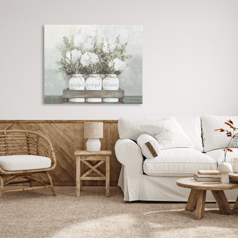 Bouquets d'hortensias immaculés - Reconnaissant sentiment bienheureux - peinture, H 36 po x l 48 po