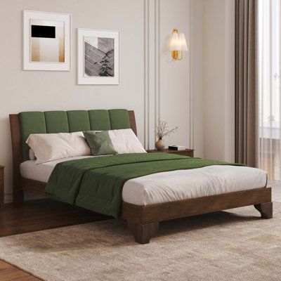 Cadre de lit grand en bois de pin de qualité supérieure, cadre de lit grand avec tête de lit incluse, lit moderne Mid Century