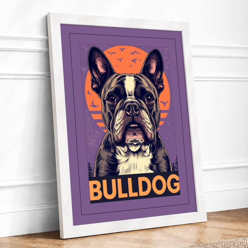 Bulldog with Sun Modern - Framed Print, A2 - 59.4 x 42.0 cm, White