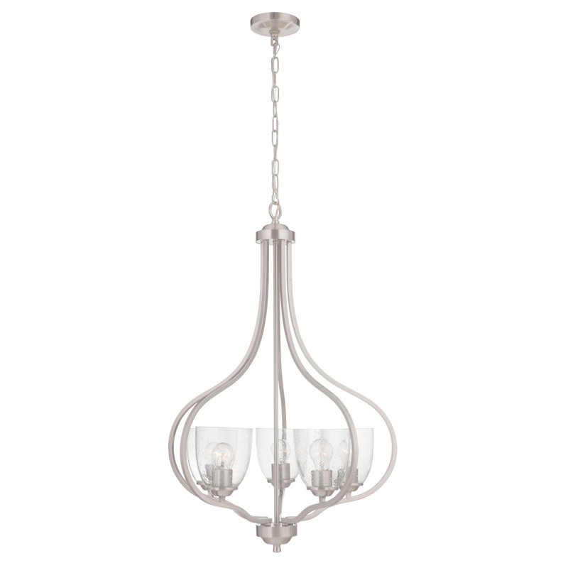 Ybarra 5 - Light Dimmable Geometric Chandelier, Brushed Polished Nickel, Clear Seeded