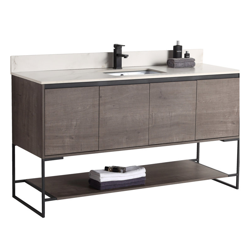 Carliana 59.37'' Single Bathroom Vanity with Stone Top, Gray