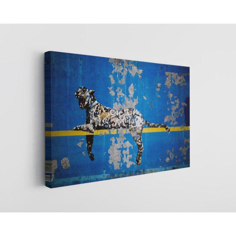 Impression sur toile Banksy Blue Leopard Graffiti, H 30 po x l 45 po
