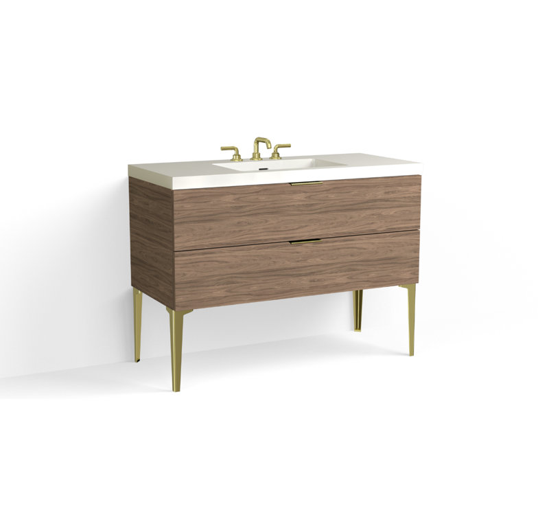 Avila 48" W Freestanding Single Bathroom Vanity with Dean Leg, Satin Brass, Gloss White/8" Widespread, Nocino