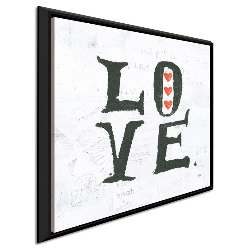 Art textuel sur toile «Love», H 21,5 po x l 21,5 po x P 2 po, Cadre flottant noir
