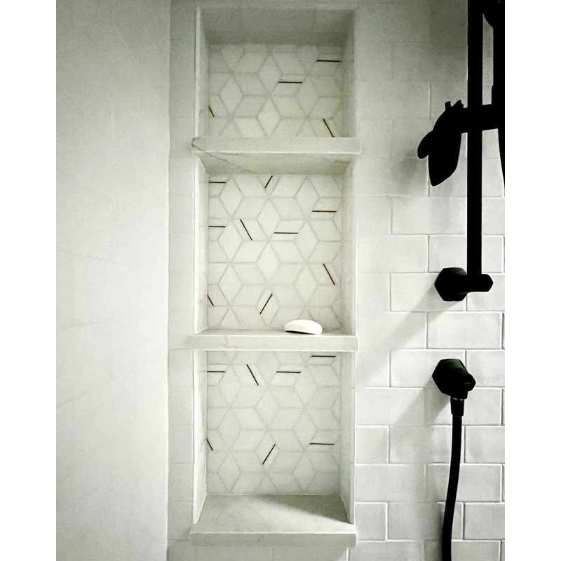 Morgana Polished Marble And Brass Mosaic, Thassos