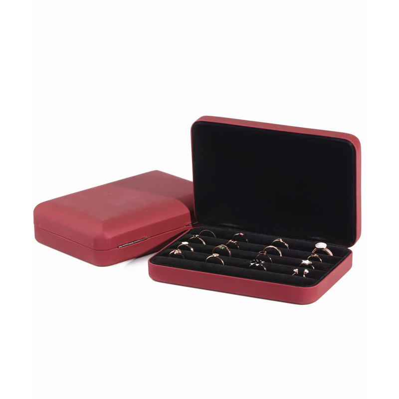 Jewellery Ring Organizer Box, Portable Small Storage Display Case, Fashion Ring Tray Holder Showcase, Ring Boxes For Multiple Rings(Red)
