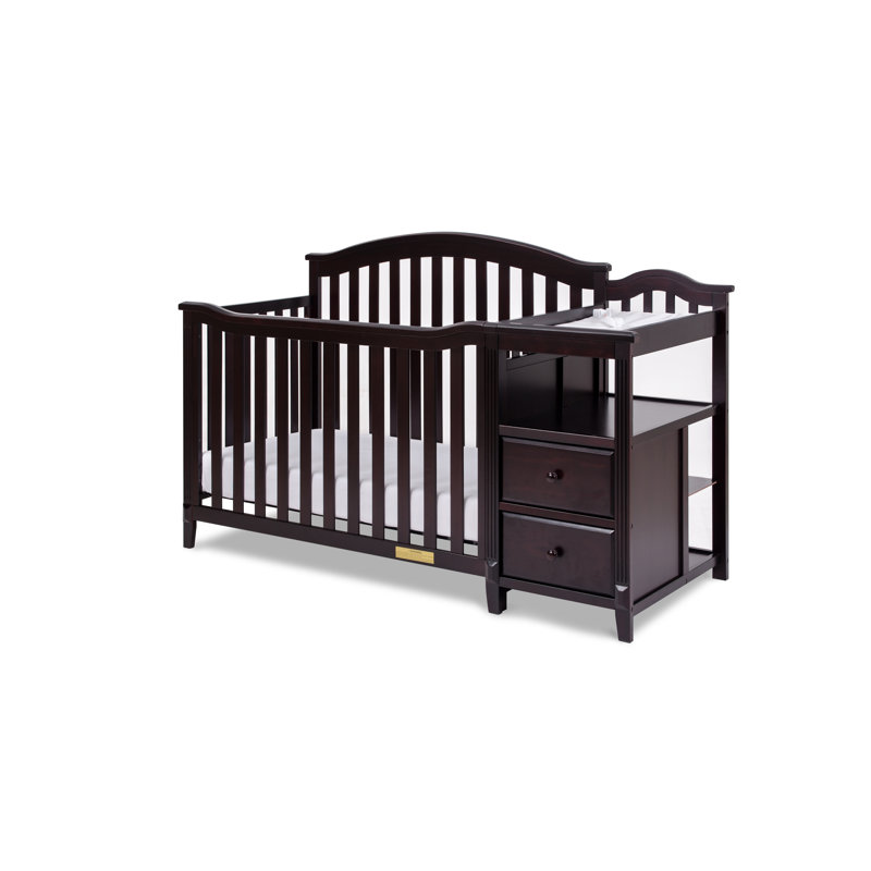 Espresso Pine Wood 4-in-1 Convertible Crib with Changer