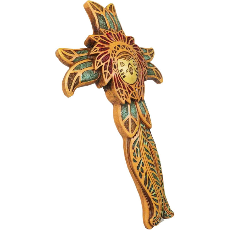 Native American Indian Owl Chief avec coiffe en fausse croix murale en bois