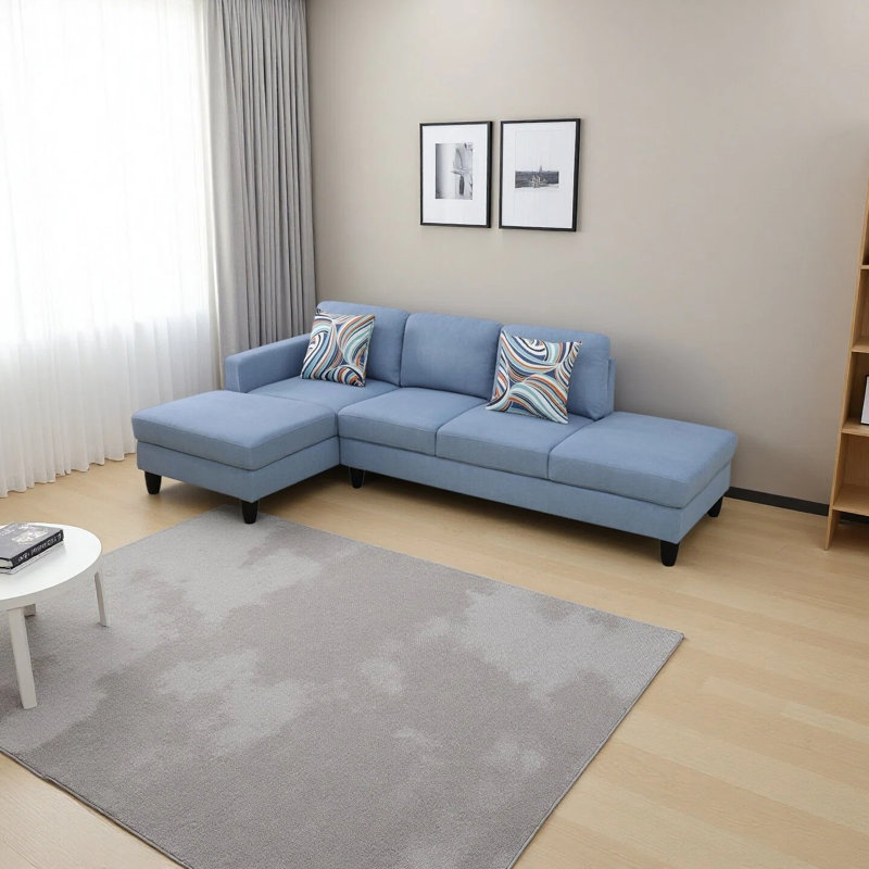 2-Piece Calico Sectional Sofa, Grayish Blue Fabric