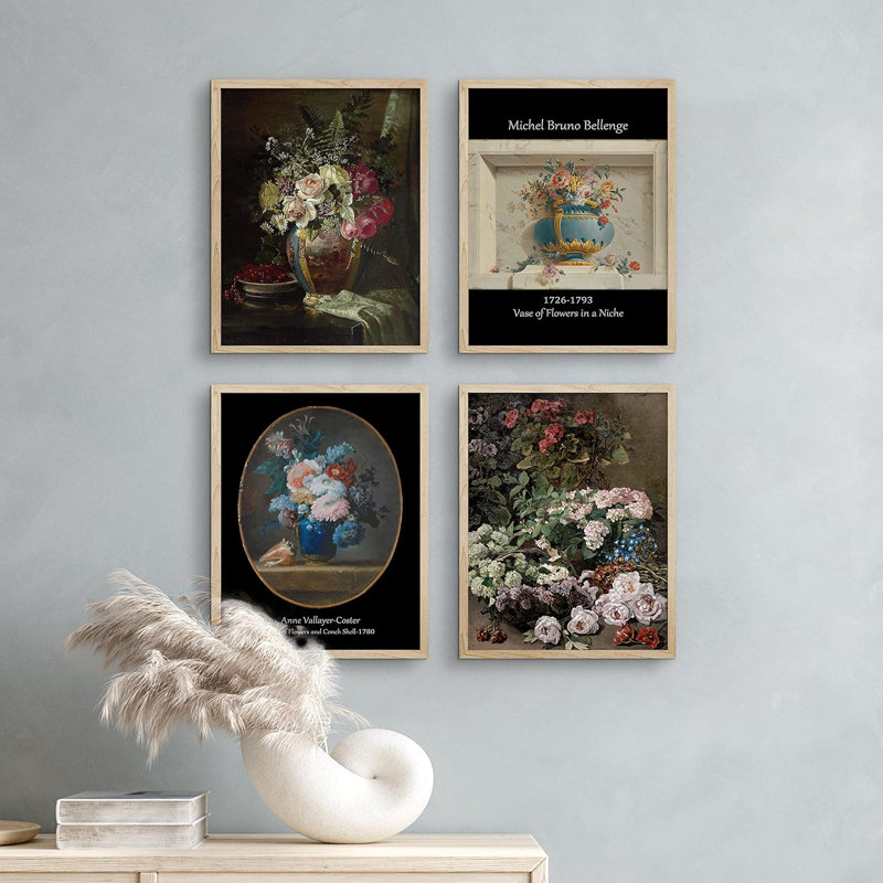 Décoration de salle de bain classique bouquet de fleurs variété nature sauvage Renaissance illustrations, Blanc