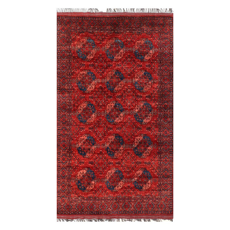 Tapis bleu / rouge de haute qualité noué à la main de conception unique