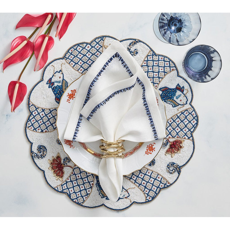 Filament 21" Linen Napkin, White/Navy