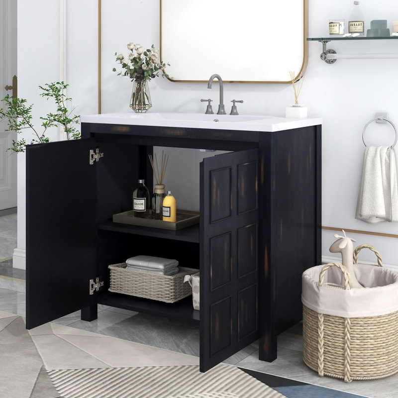 Organisateur de meuble-lavabo 36 po avec lavabo, ensemble d'armoire combiné, armoire de rangement pour salle de bain, Noir