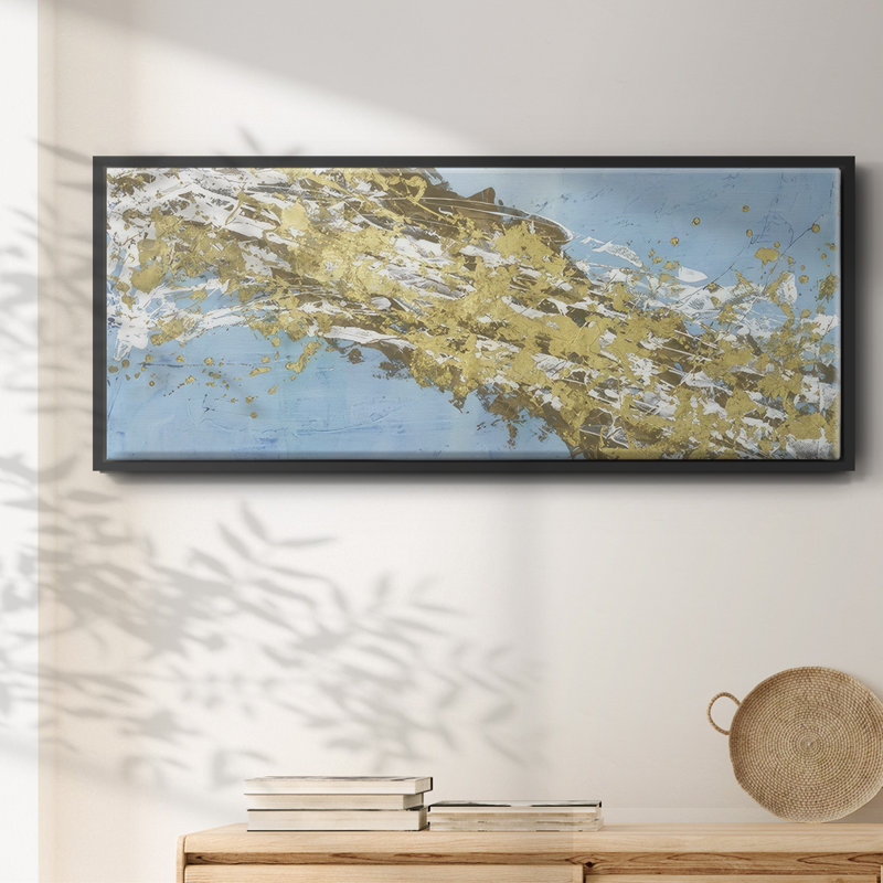 Mistral V in Azure - Framed Canvas, 20" H x 50" W