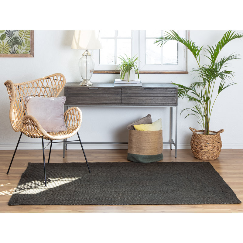 Tapis gris anthracite en jute / sisal tressé à la main Gage, Rectangle 5 pi x 8 pi