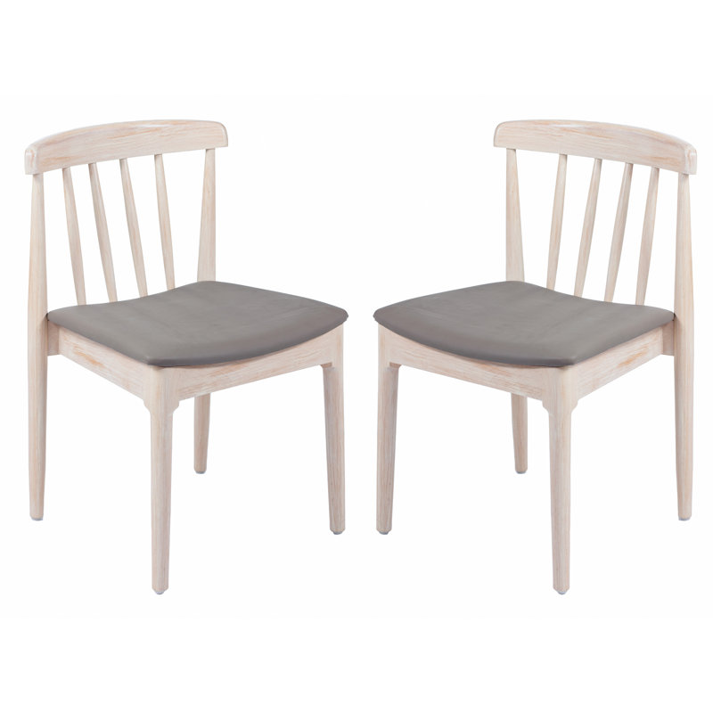 Lastasha Commercial Grade Solid Wood Dining Chairs with Slatted Backrests and Vinyl Seats, Light Gray, White