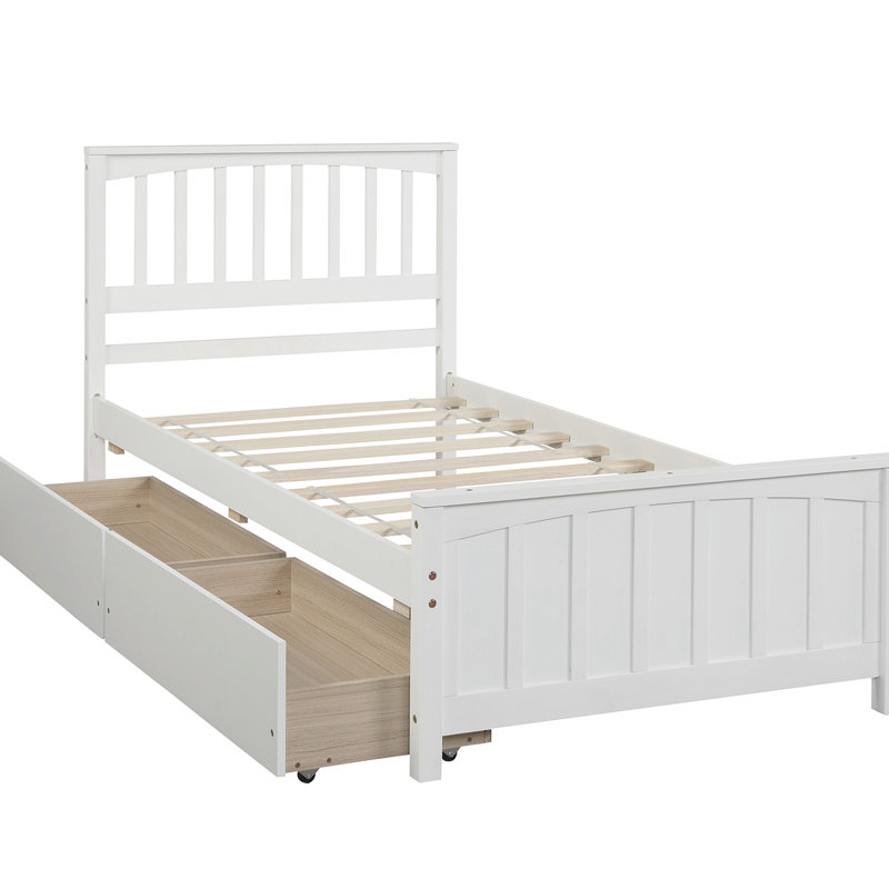 Lit plateforme simple avec deux tiroirs, blanc - bois massif pour une chambre à coucher paisible