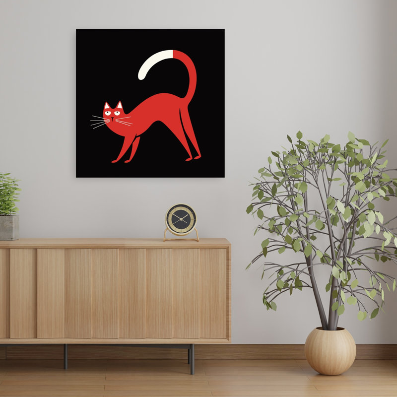 Playful Red Cat Minimalist Cat Wall Art Print, 81.28cm H x 81.28cm W
