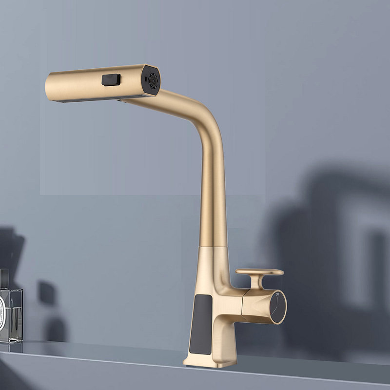 Waterfall Kitchen Faucet With Temperature Display, Single Handle Kitchen Faucet With Pull Down Sprayer, Modern Kitchen Sink Faucet, Three Water Outlet Modes