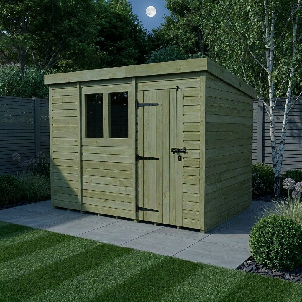 Total Sheds 10ft x 4ft Pent Garden Shed - Single Door - With Windows - Pressure Treated Timber - UK Manufactured