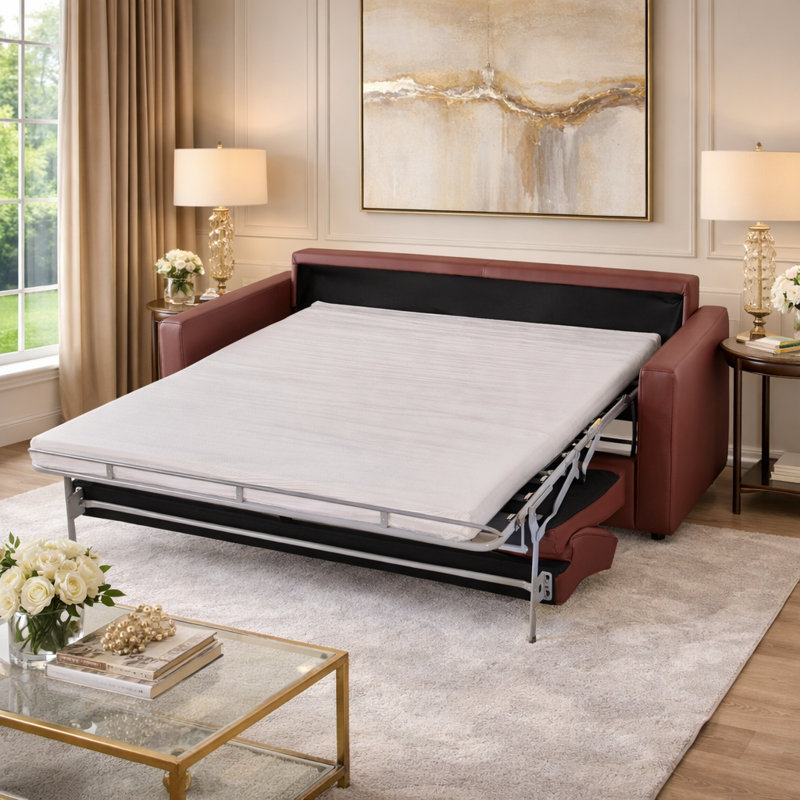 Canapé-lit en cuir avec matelas en mousse à mémoire de forme de 77 po Marcello, canapé-lit en cuir avec matelas en mousse à mémoire de forme
