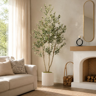 Arbre artificiel d'intérieur 7 pi, plante artificielle réaliste en pot noir pour décoration intérieure et extérieure