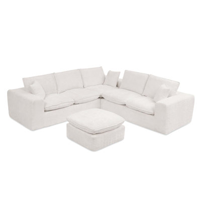 Boucle L-Shaped Sectional Sofa with Moveable Ottoman: No-Assembly Cloud Comfort