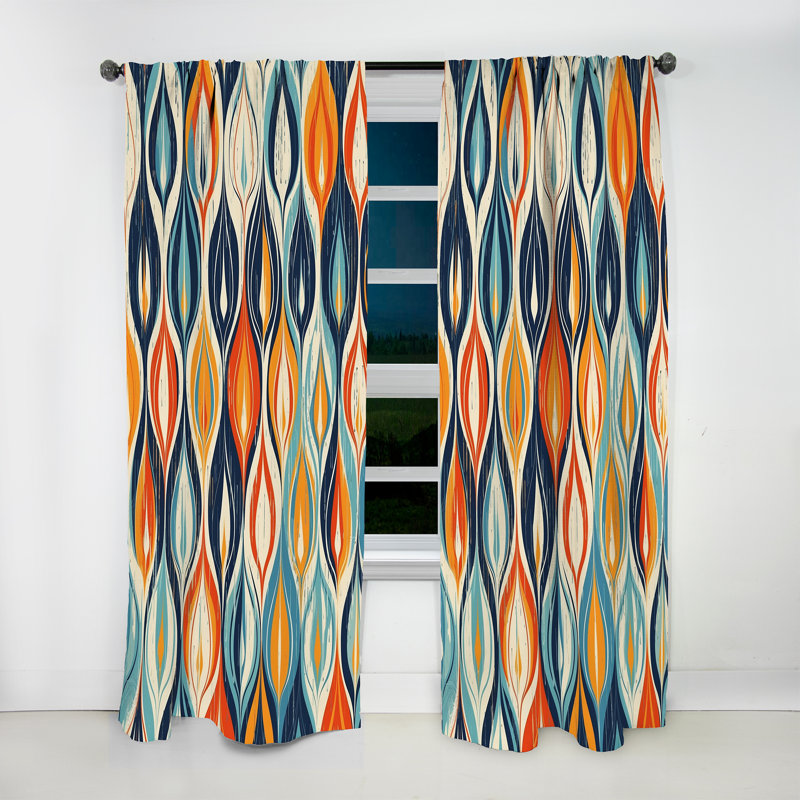Orange and Blue Botanical Symphony III - Modern Curtain - Velvet Room Darkening - 1 panel, 52" W x 63" L