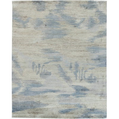 Tapis bleu pastel abstrait 8 pi x 10 pi bleu / gris