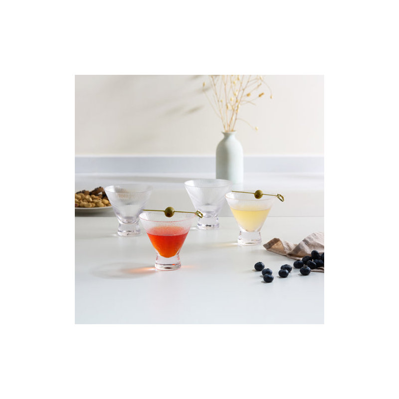  Stemless Ribbed Martini Glasses, 9 oz.