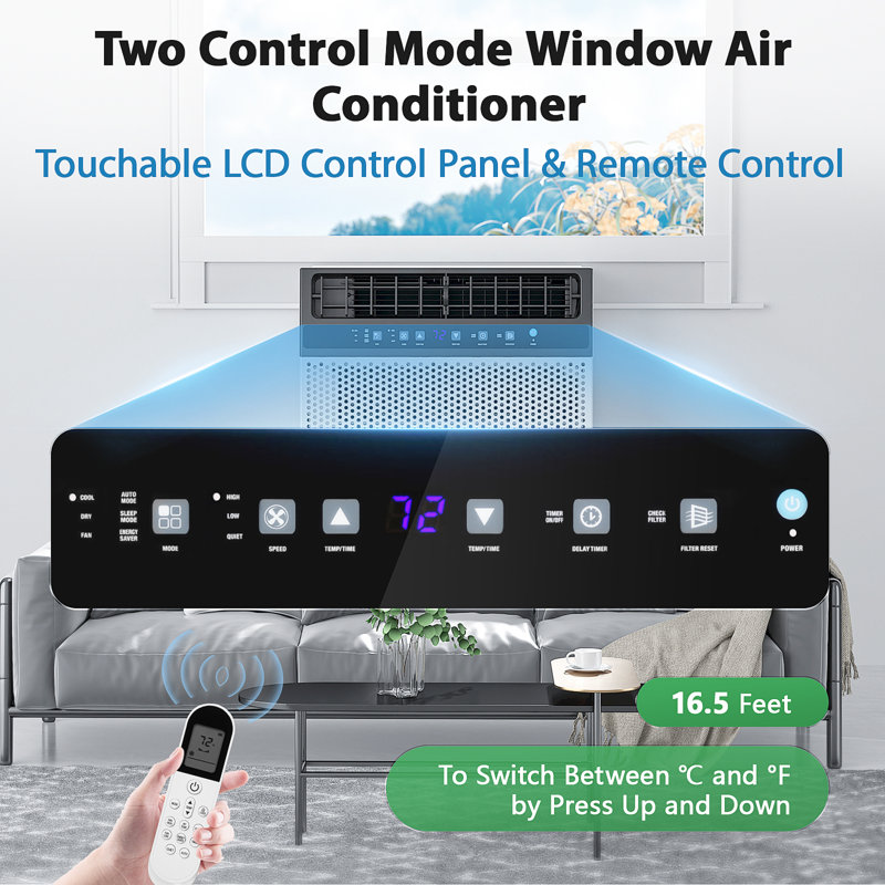 12,000 Btu U-shape Window Room Air Conditioner With Timer & 6 Modes For Home/office/dorm