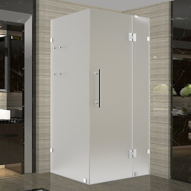 Avalux GS 35 in. W x 32 in. D x 72 in. H Frameless Shower Enclosure, Frosted Glass, Stainless Steel